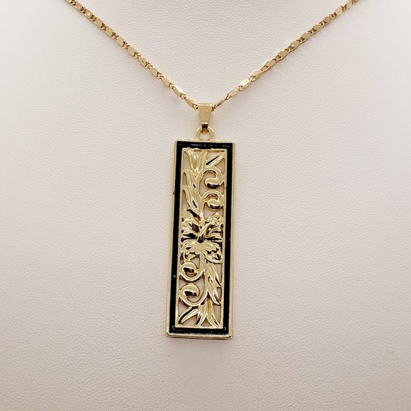 Hibiscus Fern Vertical Necklace - Picture 2 of 3